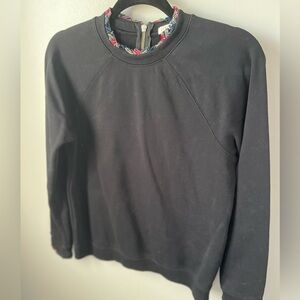 J.Crew black cotton crewneck sweater plaid accents small